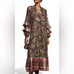 Farm Rio Black Wild Bananas Plaid Maxi Dress Size Small